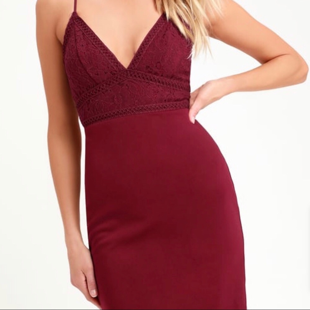 Lulus Late Night Snack Wine Red Lace Backless